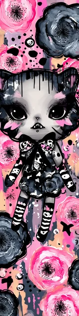 Free kawaii cats bookmark featuring a smudge-style vampire cat